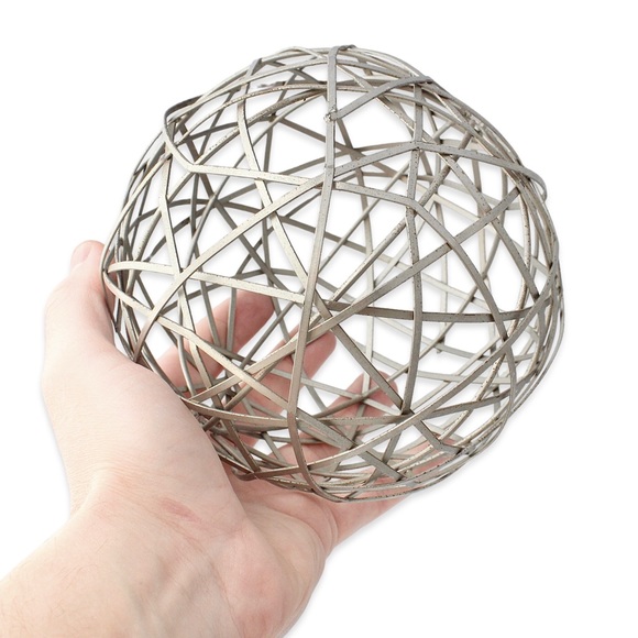 Abstract Sphere Sculpture Silver Tone Metal Wire Ball Orb Statue Modern - Picture 3 of 3